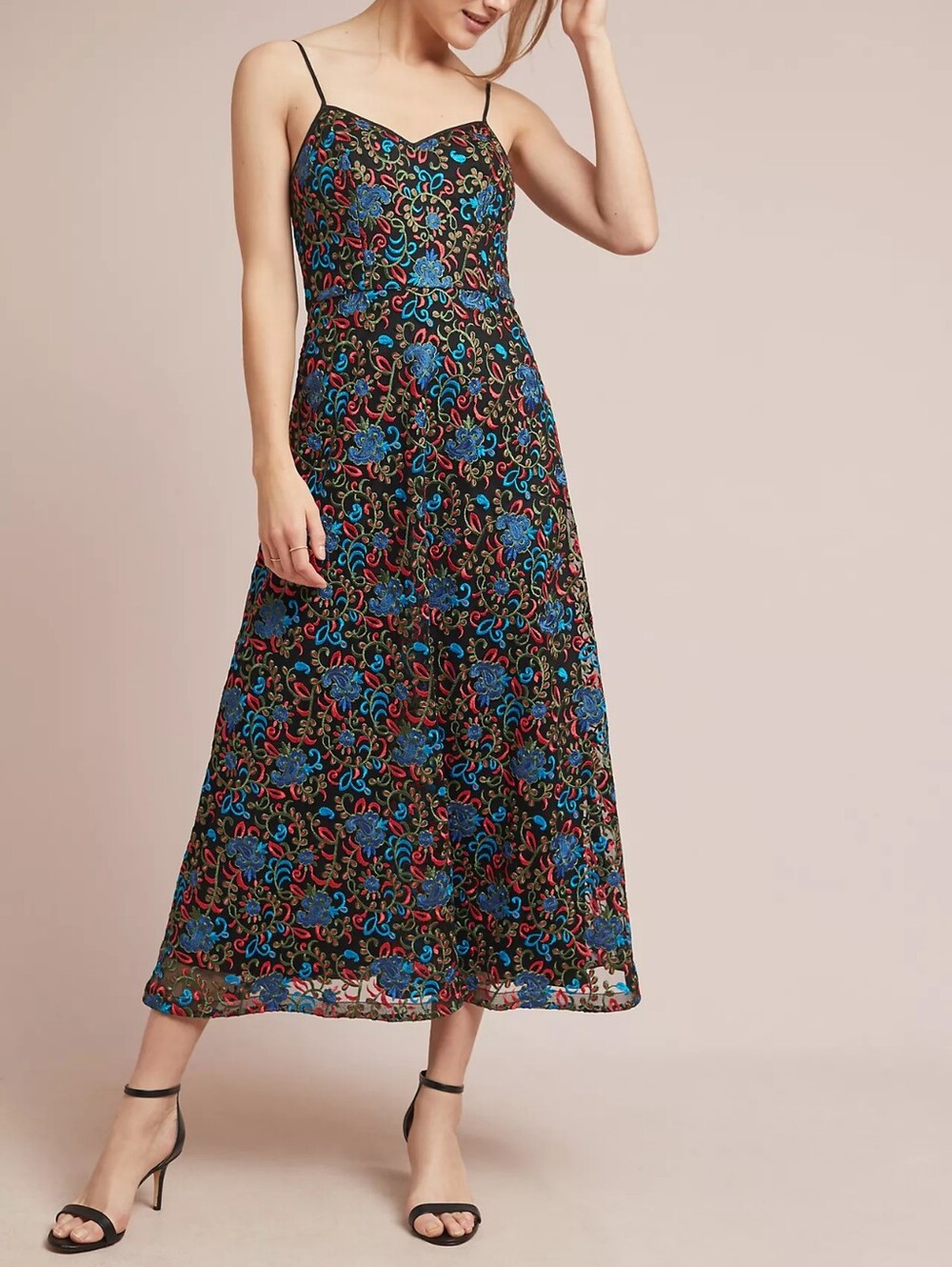 NWT Anthropologie ML Monique Lhuillier Canossa Dress Black Motif Floral Size 8